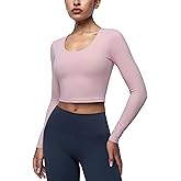ENERBLOOM Womens Long Sleeve Shirts Workout Crop Tops Yoga Tee Built in Bra Mild Support Cream Feeling Athletic Top U-Neck