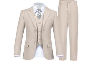 Fesenbo Boy's Suit Formal Slim Fit 5 Pieces Suit Set Blazer Vest Pants with Adjustable Waist Shirt with Tie