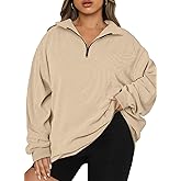 Chulianyouhuo Women Plus Size Oversized Sweatshirt Ribbed Corduroy Half Zip Pullover Tops Casual Long Sleeve Hoodies Clothes