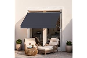 Grandekor Manual Retractable Awning,118"W x 118"H,No Drilling Outdoor Sun Shade Patio Awning,Adjustable Patio Door Window with UV 50+ Protection for Backyard,Garden,Balcony,Max Height 118",Carbon gray
