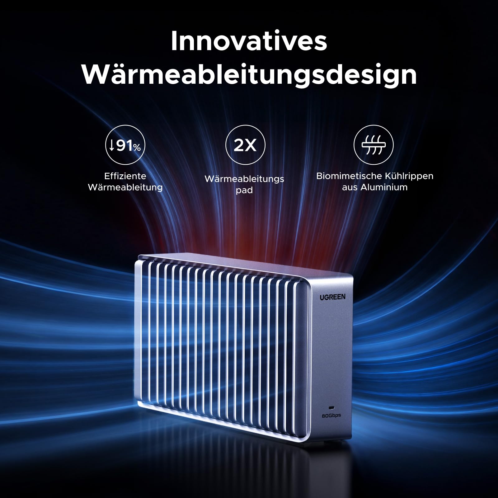 UGREEN 80Gbps M.2 NVMe SSD Gehäuse, NVMe Gehäuse kompatibel mit Thunderbolt 5/4/USB4 bis zu 7000MB/s, M2 SSD Gehäuse kompatibel mit MacBook, Mac mini, Mac Studio 50cm Kabel(SSD Nicht enthalten) 4