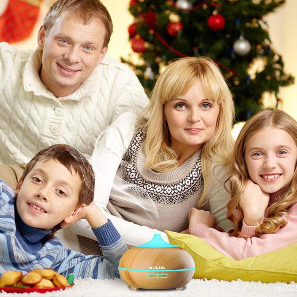 Aroma Diffuser,XPLUS Oil Diffuser Humidifier 300ml Essential Oil Diffuser Wood Grain Ultrasonic Cool Mist Humidifier for Office Home Bedroom Living Room Study Yoga Spa (Wood Grain)