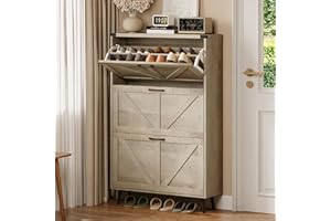 Halitaa Shoe Cabinet with 3 Flip Drawers,Farmhouse Shoe Organizer Cabinet with Legs for Entryway,Narrow Slim Freestanding Rack Cabinet for Foyer,Hallway,Grey