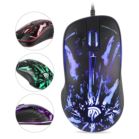EasySMX Gaming Maus, si-9003 Optische USB-programmierbare Gaming Maus mit Vier Farben Atmen Licht, 3200 DPI Fly DPI Verschieb