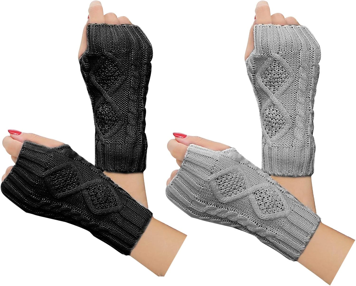 2 Pair Women's Hand Crochet Winter Warm Fingerless Arm Warmers Gloves 2 Pair(Black+DarkGray) at  Women’s Clothing store