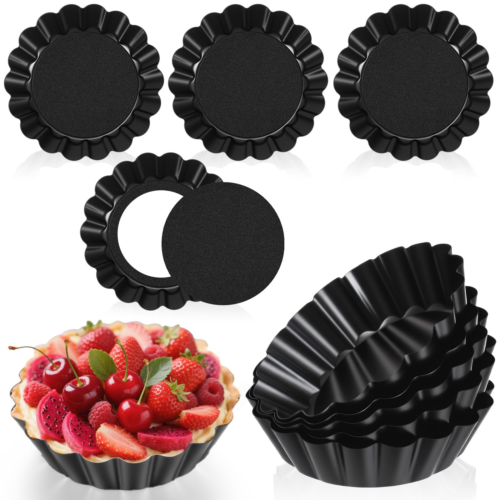 Photo 1 of 16 Pack Mini Tart Pans, Nonstick Molds With Removable Bottoms Round Non-stick Deep Quiche Pan With Fluted Sides Mini Pie Tart Pans for Baking, Mousse Cakes, Fruit and Desserts, Oven & Dishwasher Safe