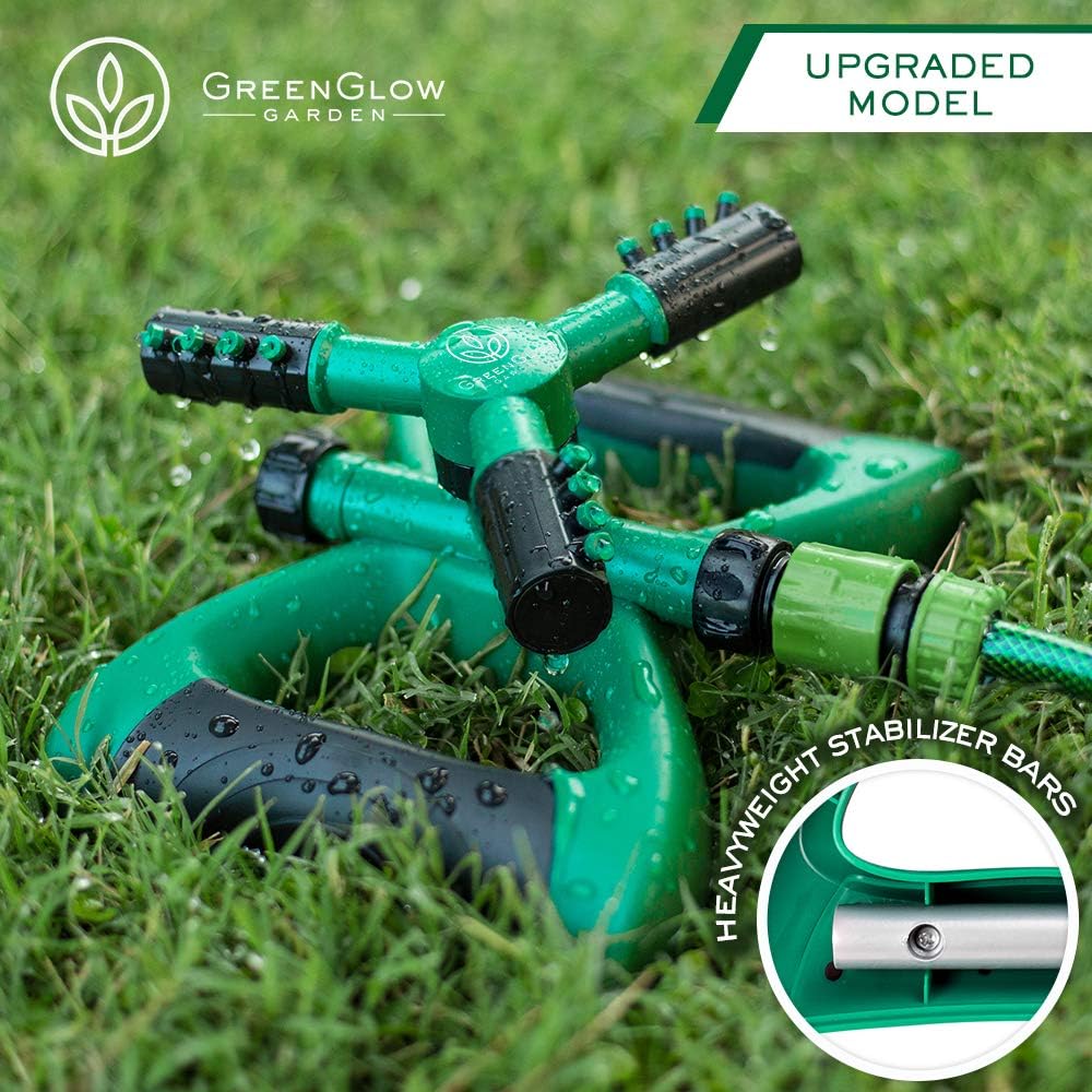 GreenGlow Garden Weighted Rotating Sprinkler - Best Garden Sprinklers, Watering Grounds, Misting Yard Plants - Gardening Water Rotator, Backyard Sprayer, Lawn Spinners - Heavy-Weight Stabilizers : Garden & Outdoor