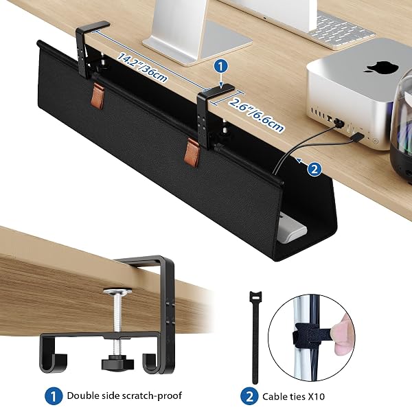 ZILINK NO DRILL UNDER DESK CABLE MANAGEMENT TRAY 30″ CORD ORGANIZER FOR TABLE CLAMP/SCREW MOUNT DESK CABLE MANAGEMENT STURDY WATERPROOF FABRIC CORD HIDERS FOR OFFICE, HOME