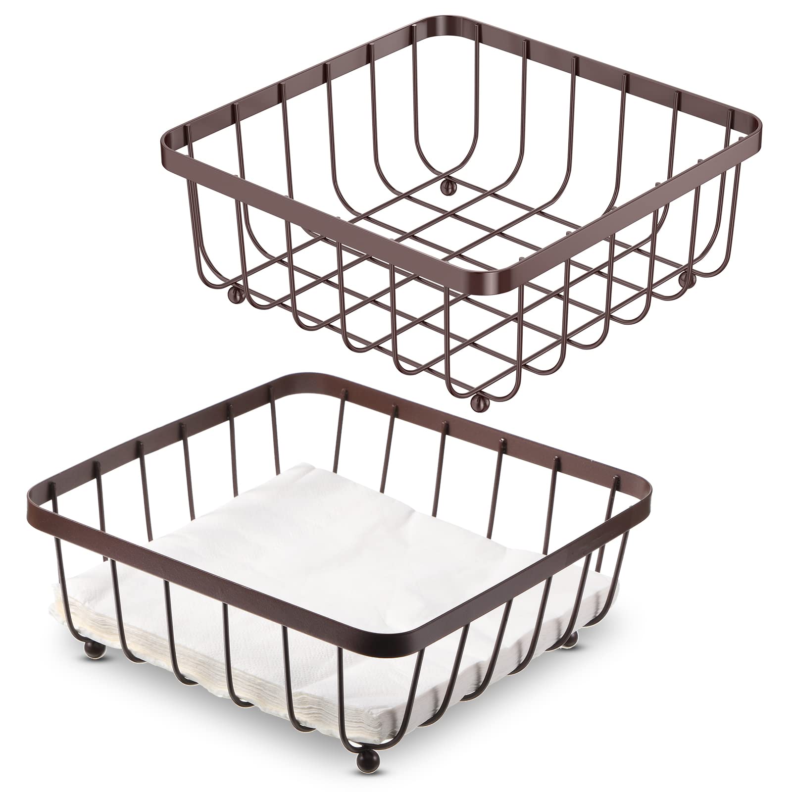 Photo 1 of 2 Pieces Napkin Holder for Table, Modern Flat Metal Paper Napkin Holder for Kitchen or Dining Room, Square Metal Lattice Basket, Restaurant Towel Dispenser(Bronze)