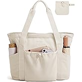 BAGSMART Foldable Tote Bag with Drawstring Bag, Large Tote Bag Shoulder Bag Top Handle Handbag for Travel, Work, Beach, Gym