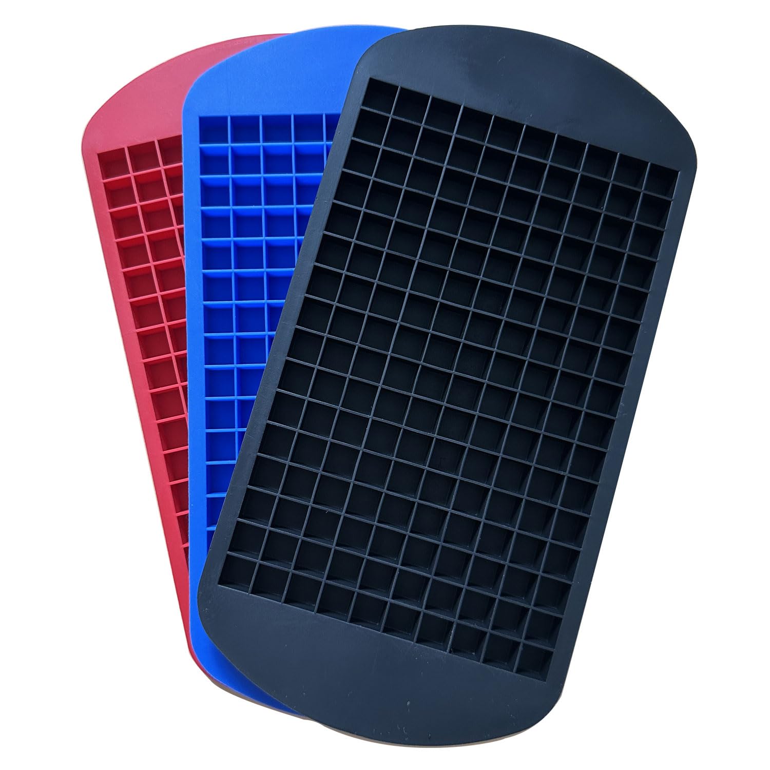 Aufell 3Pcs Mini ice Cube Trays 160 Grids Ice Cube Mold Square Shape Silicone ice Cubes Kitchen Mini Bar Pudding Mould Small Ice Cube Making Tool(Black/Blue/Red)