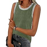 MEROKEETY Womens Tank Tops 2026 Summer Casual Sleeveless Crew Neck Basic T Shirts Beach Striped Color Block Clothes