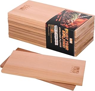 LAOYE 10 Stück Grillbrett Zedernholz XXL Räucherbretter Zum Grillen, (30 x 14 x 1 cm) Grillplanken aus 100% originalem kanadischen Western Red Cedar, Zedernholzbrett zum Grillen