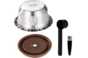 Reusable Coffee Capsule Set for Nespresso Vertuo, Stainless Steel 150ml/5.07oz Refillable Coffee Capsule Accessories with Lid