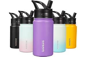 BJPKPK Water Bottle with Straw Lid, 15oz Insulated Water Bottle, Stainless Steel Metal Water Bottles, Reusable Leak Proof BPA Free Thermos, Flask, Cups, Macaron-Modena