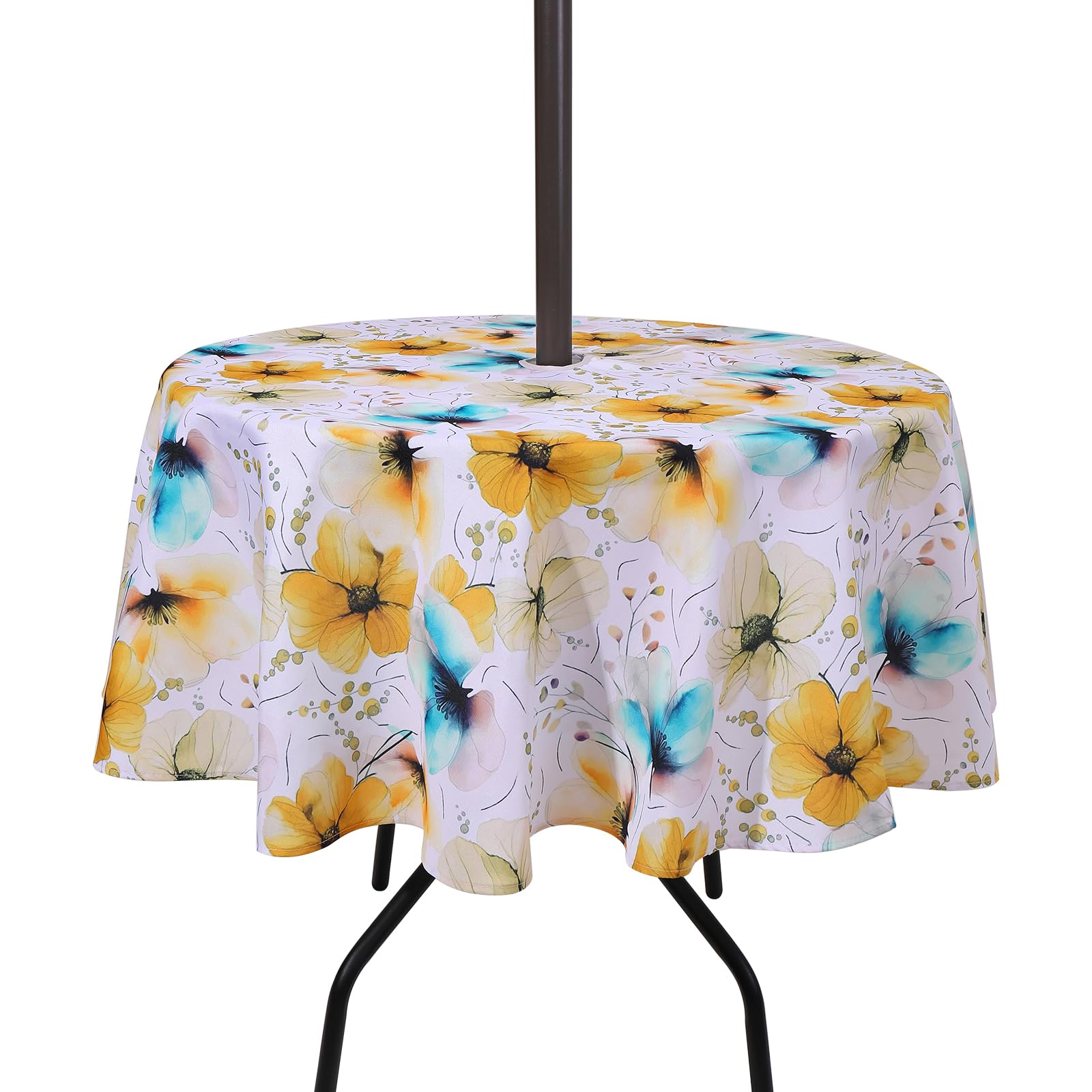 SUQ I OME Patio Outdoor Tablecloth with Umbrella Hole and Zipper,Garden Tablecloth for Host Backyard Parties, BBQs,Family Gatherings(Grace Flora,60'' Round with Zipper)