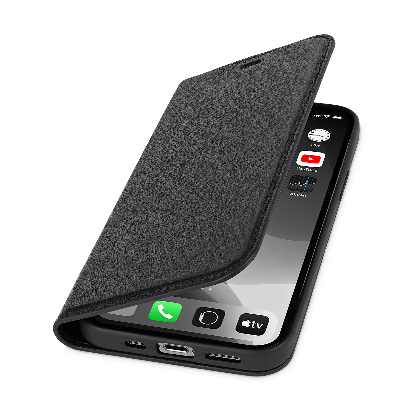 WIIUKA Case for iPhone 15, Leather from Germany, with Card Slot, Extra Thin, Mobile Phone Case with Stand Function, Black