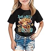 Girls Western Cow T-Shirts - Cute Cowgirl Outfits for Kids Short Sleeve Shirts Funny Tops Rodeo Graphic Summer Tee