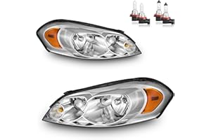 KarSpareHub Headlights Assembly W/Bulbs for 2006-2013 Chevy Impala for 14-16 Chevy Impala Limited, 06-07 Chevy Monte Carlo Headlamp Replacement Pair