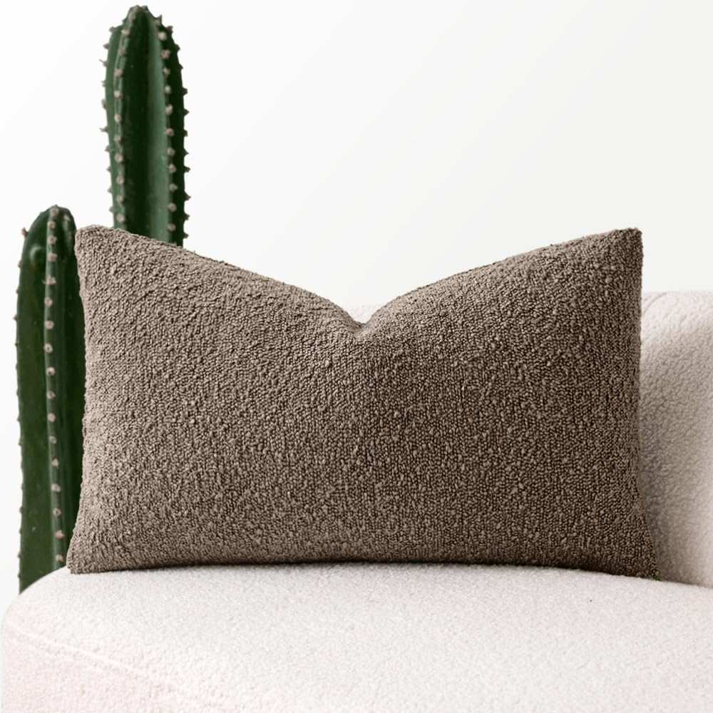 Photo 1 of MIULEE Textured Boucle Throw Pillow Cover Dark Brown Accent Solid Lumbar Pillow Case Decorative Soft Pack of 1 Couch Cushion Chair Sofa Bedroom Livingroom Home Decor,12x20 Inch