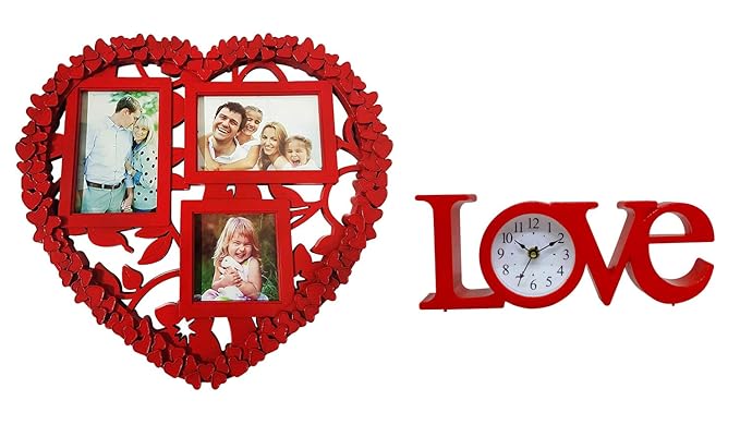 Kabello Photo Frame for Walls Decoration with Table Clock for Friends Family and Relatives Red Pack of 1