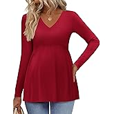 Ekouaer Women's Maternity Shirts Long Sleeve Pregnancy Tops for Women V Neck Tunic Blouses Clothes