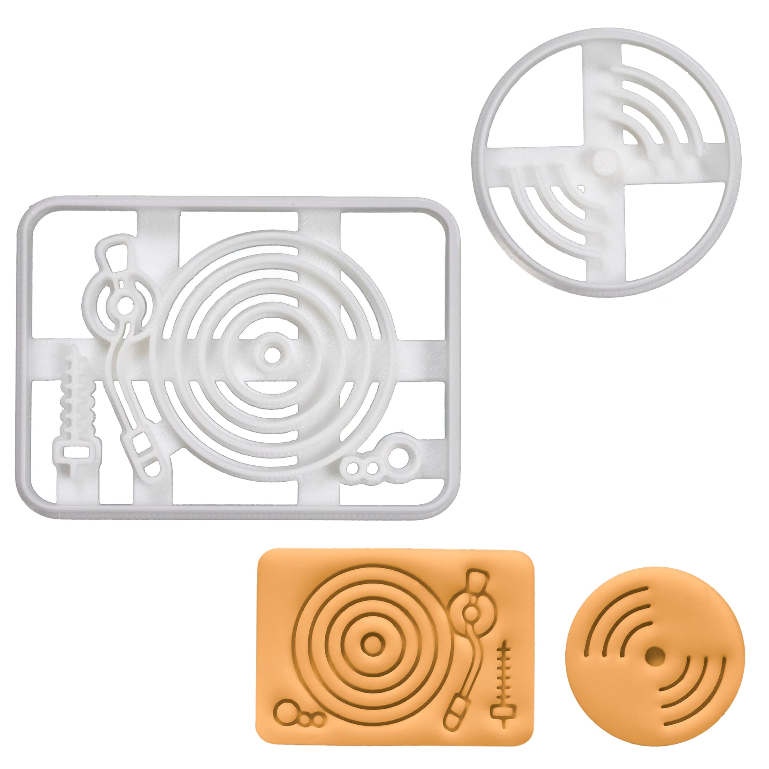 BAKERLOGY Set of 2 Cookie Cutters (Designs: Vinyl Player & Vinyl Disc) - Detailed Biscuit Cutter Design for Baking and Crafts, Ideal on Fondant, Dough, Clay