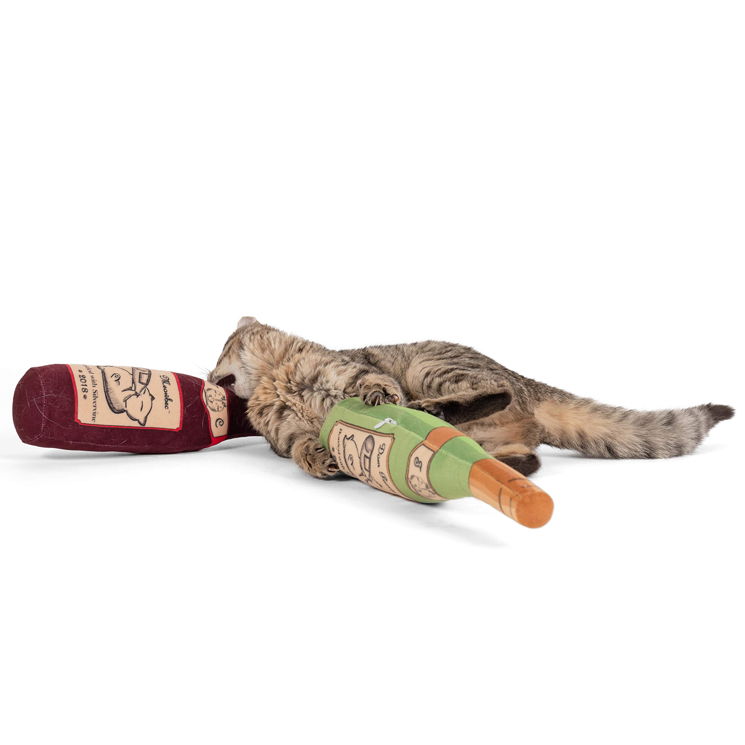 Twin Critters Organic Silvervine Catnip Toy Wine Bottle Refillable Plush 2Pack for Cats