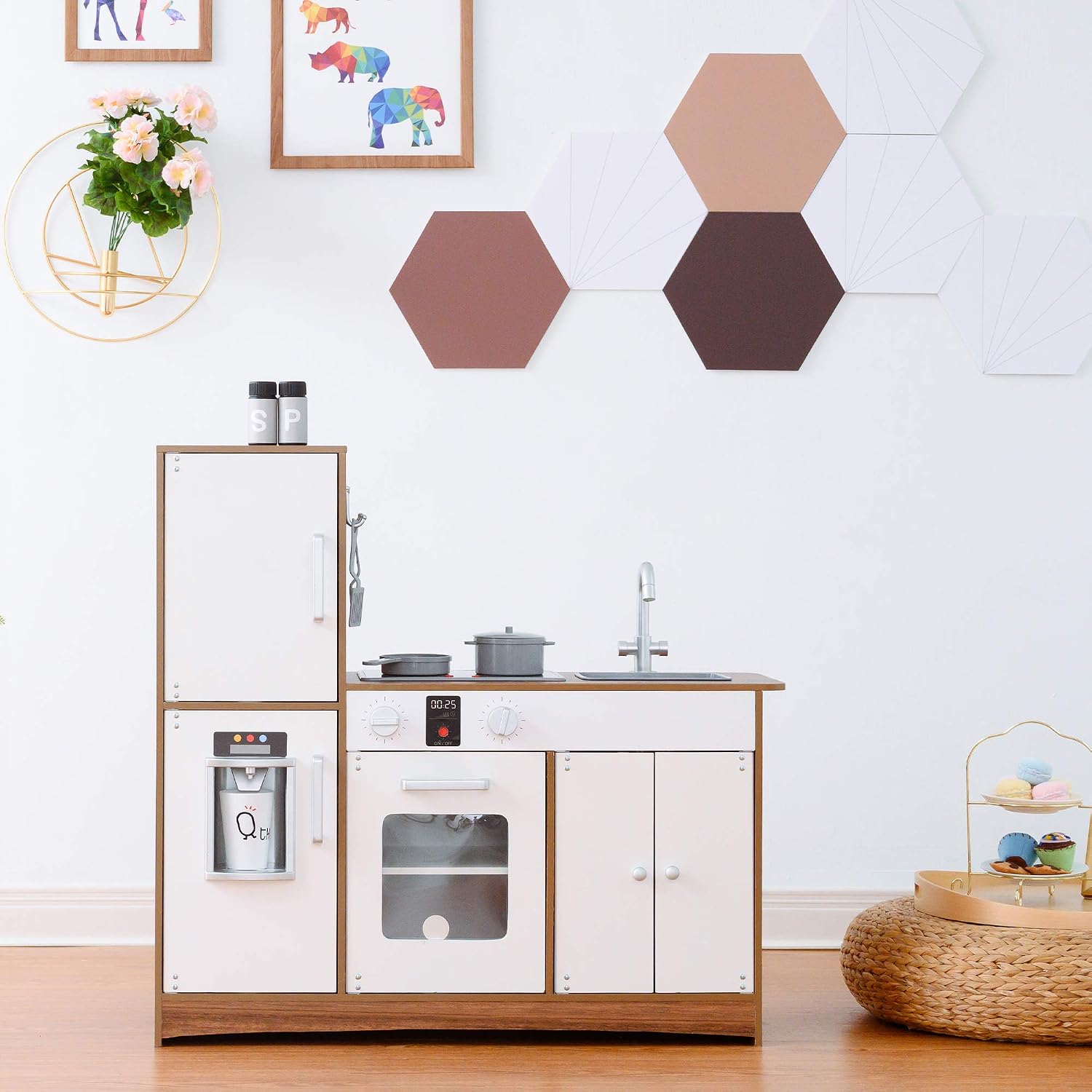 Teamson Kids Palm Springs Kids Wooden Play Kitchen & 6 Accessories White TD-13404B - Image 4