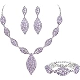 Flyonce Wedding Jewelry Set Rhinestone Crystal Bridal Leaf Necklace Drop Dangle Chandelier Earrings Sets for Women