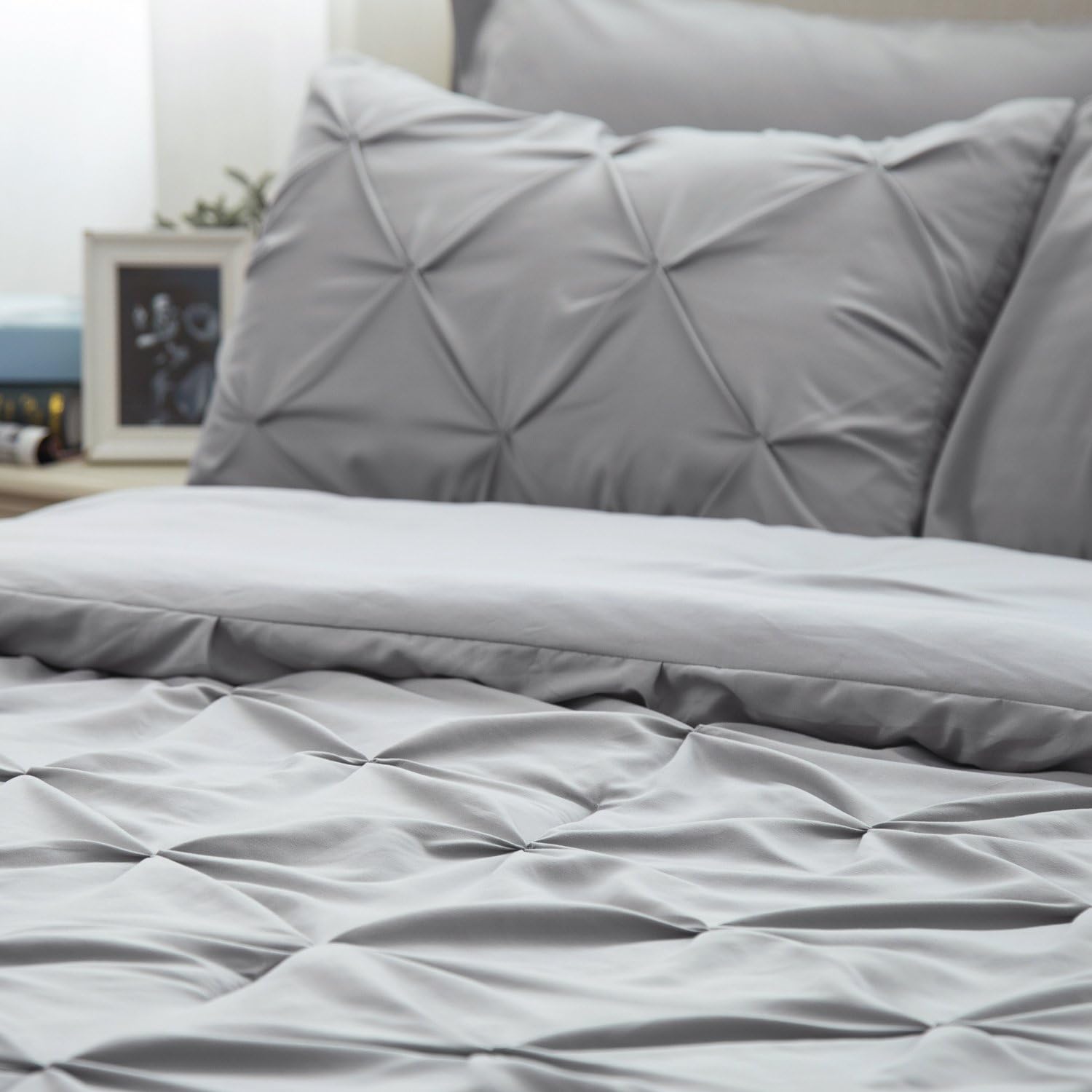 Bedsure Comforter Set Queen/Full Bed in A Bag Grey 8 Pieces - 1 Pinch Pleat Comforter(88X88 inches), 2 Pillow Shams, 1 Flat Sheet, 1 Fitted Sheet, 1 Bed Skirt, 2 Pillowcases: Home & Kitchen