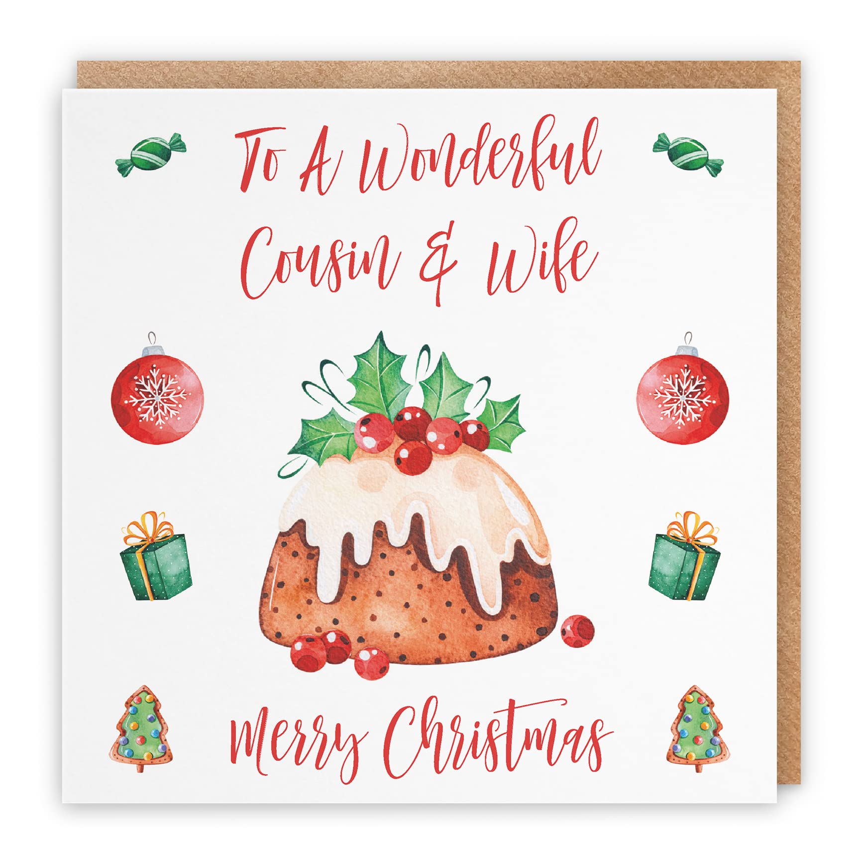 Hunts England - Cousin And Wife Christmas Card - To A Wonderful Cousin & Wife - Merry Christmas - Christmas Pudding Collection - Funny Xmas Card