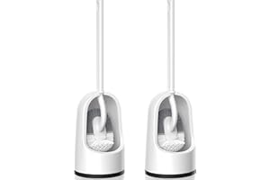 TRENTI Toilet Brush, 2 Pack Toilet Brush and Holder Set with Durable Curved BristlesToilet Scrubber, Toilet Bowl Brush with Extra Long Handle,Toilet Cleaner with Caddy for Bathroom Deep Cleaning (2, White)