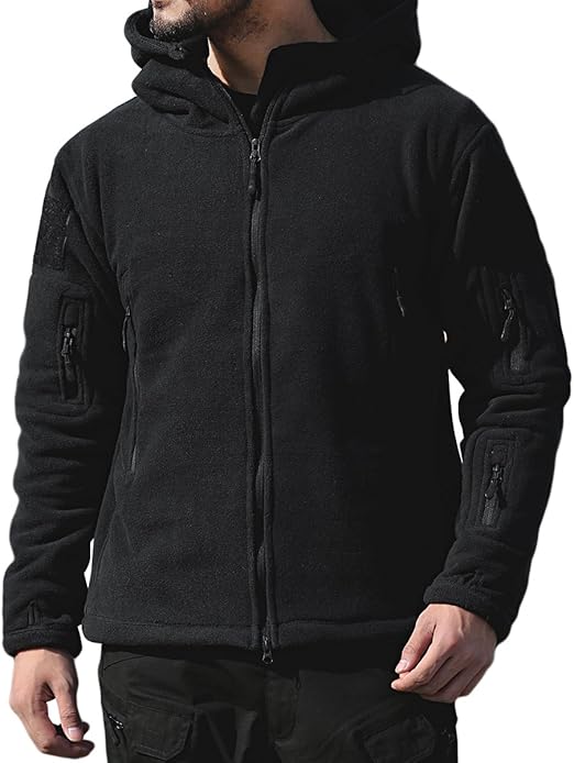 Buy PrettyChic Men's Fleece Hoodie Jacket Full Zip Military Tactical Fleece Jackets, Black