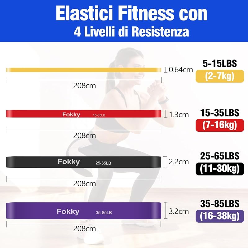 Elastici Fitness di 4 Livelli di Resistenza, 5-85 LBS