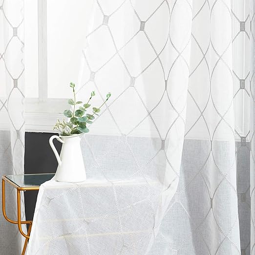 Amazon Com Top Finel White Sheer Curtains 90 Inches Long Grey