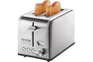 VEVOR Retro Stainless Steel Toaster 2 Slice, 825W 1.5" Extra Wide Slots Toaster with Removable Crumb Tray 6 Browning Levels, Reheat Cancel Defrost and Bagel Functions for Toasting Waffle Bread Bagel