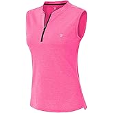 YSENTO Women's Golf Apparel Shirts Clothes Outfits Sleeveless 1/4 Zip Collarless Dry Fit UPF 50+ Tennis Polo Tank Tops