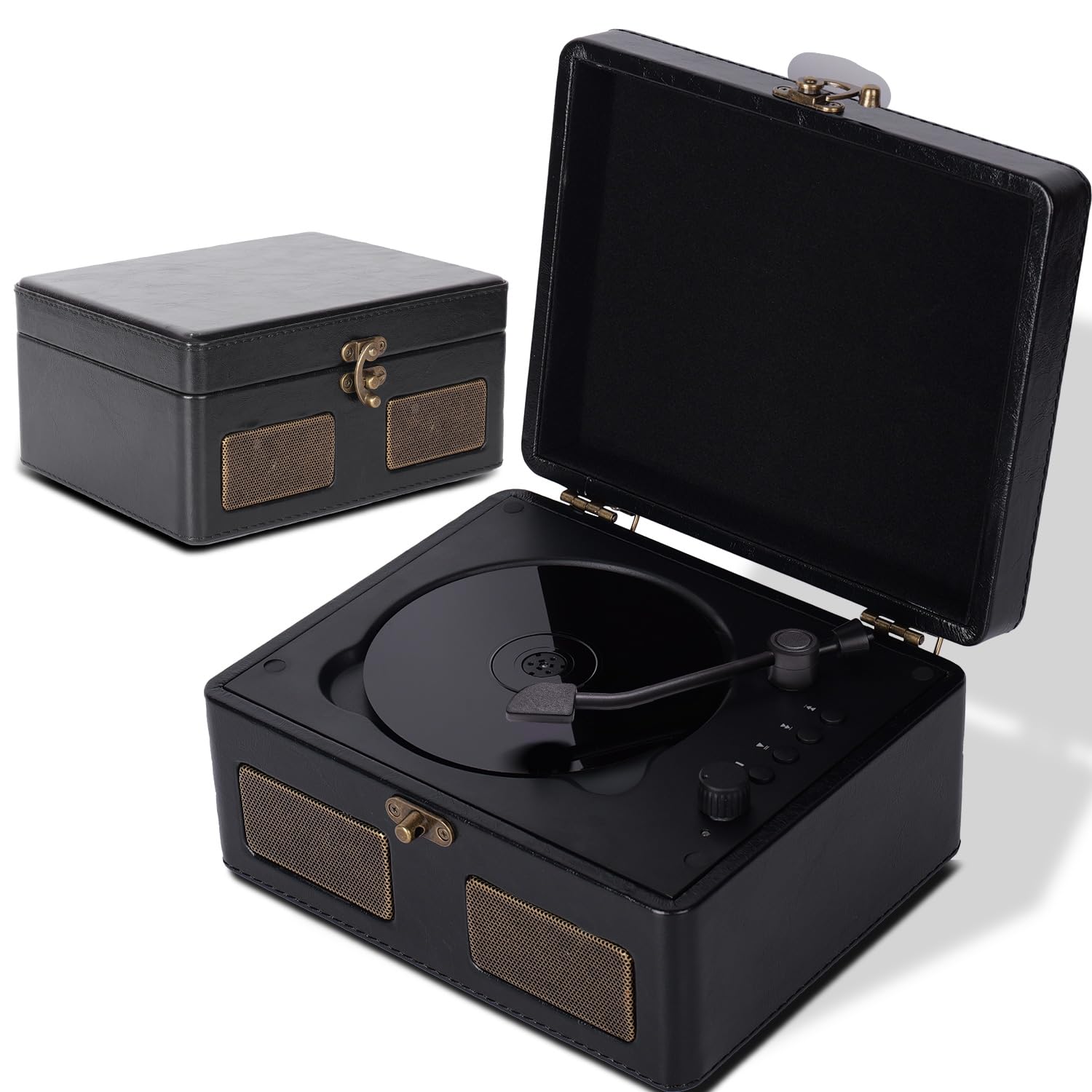 Photo 1 of RetroBeat Time Vintage Portable Music Box – CD with Speakers, Bluetooth Transmitter, Rechargeable, USB/AUX, Multi?Mode Gift(Black)