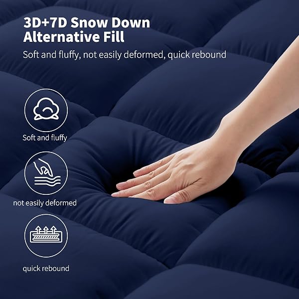 MASVIS KING SIZE MATTRESS TOPPER FOR BACK PAIN – SOFT FLAT SHEET AND PILLOWCASES – EXTRA THICK MATTRESS PAD COVER – OVERFILLED PILLOW TOP – 4 PIECE SET – NAVY BLUE