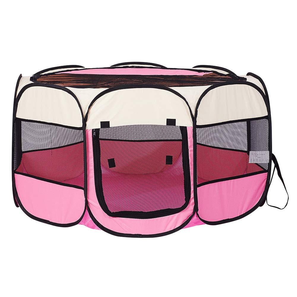 XianghuangTechnology Soft Fabric Portable Foldable Pet Dog Cat Puppy Playpen, Indoor/Outdoor use Pet Kennel Cage D40 x H23 Inch (Pink)