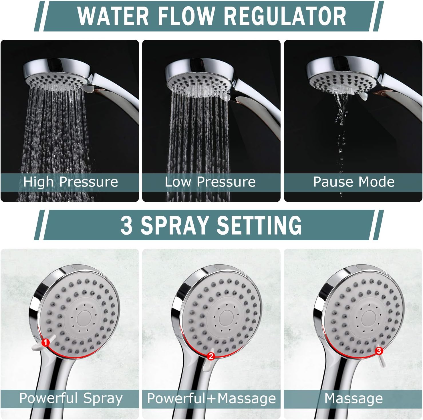 Filtered Shower Head, High Pressure Rainfall Shower Head/Handheld Shower Filter Combo, Luxury Modern Chrome Plated with 60'' Hose Anti-leak with Holder - - 