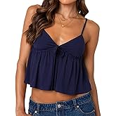 Women's Y2K Babydoll Cami Top Sleeveless V Neck Tie Front Crop Top Ruffle Hem Peplum Tank Shirt Going Out Camisole
