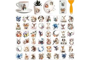 AHANDMAKER 12 Sheets Watercolor Animal Rub on Transfer Stickers, Animals and Flowers Waterproof Rub on Transfers for Crafts F