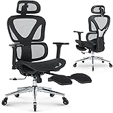 COLAMY Ergonomic Mesh Office Chair with Footrest, Desk Chair with Dual Back for Adaptive Dynamic Lumbar Support, High Back Co
