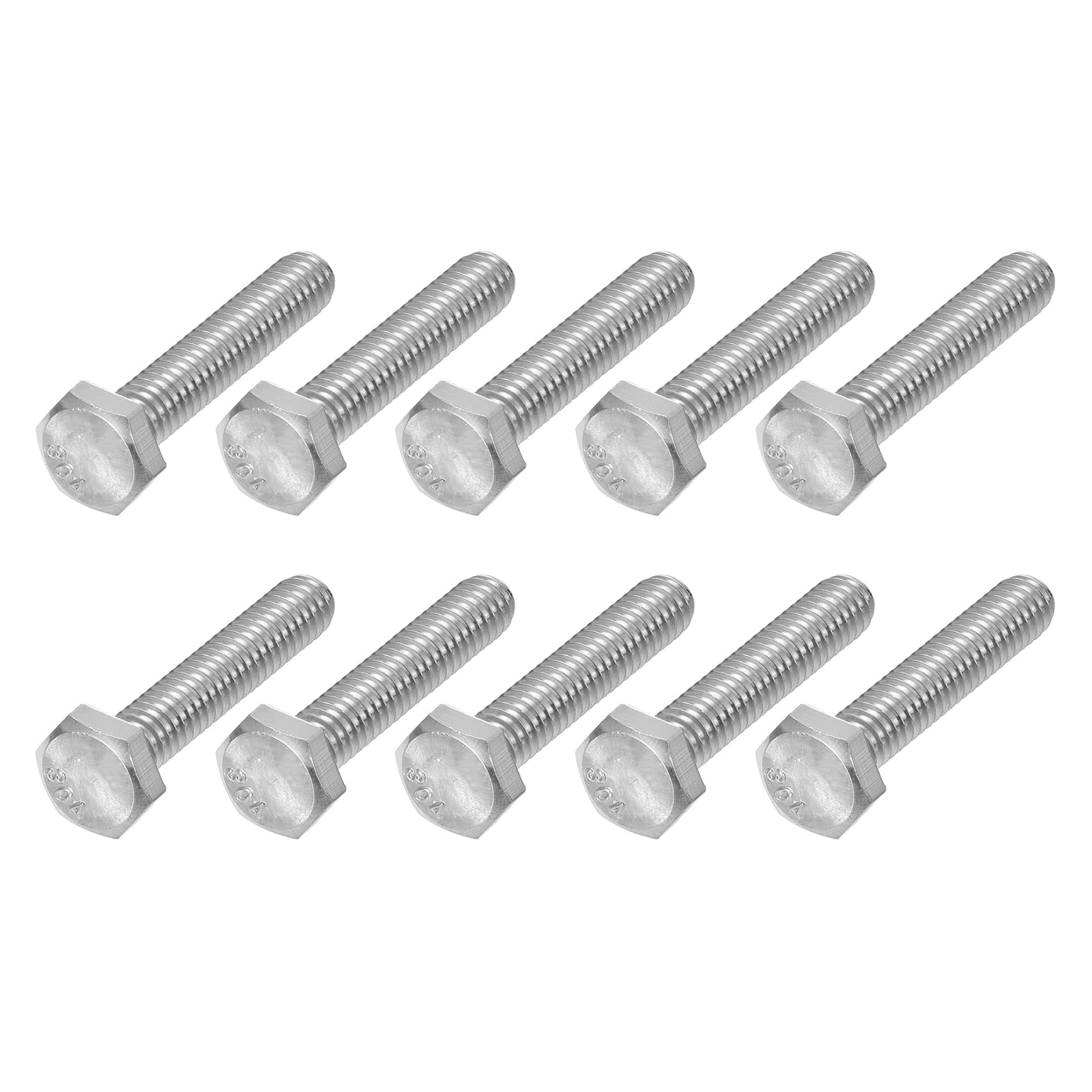 METALLIXITY Hex Head Bolts (1/4-20 x 2") 25Pcs, 304 Stainless Steel 18-8, Fully Threaded, External Hex Drive, Plain Finish, Hex Head Screw Bolt, Silver