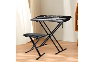 ASDJAKZP Keyboard Stand and Bench Set, Piano Keyboard Stand and Bench with Lockable Straps & Non-Slip Pads, Double-X Keyboard