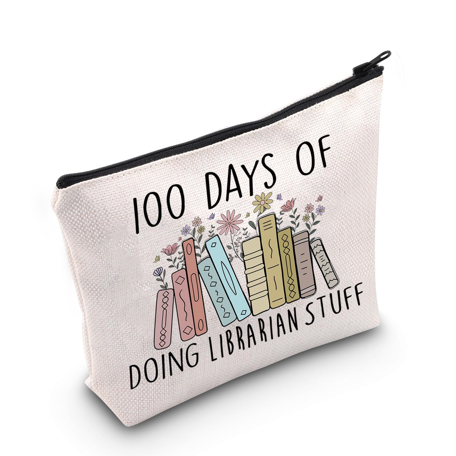 100 Days Librarian Makeup Bag Librarian Appreciation Gift Library Staff Gift Bookworm Book Lover Zipper Bag (Librarian UK)