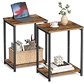 VASAGLE End Tables Set of 2, Side Tables with Storage Shelf, Slim Night Tables, Steel Frame, for Living Room, Study, Bedroom,
