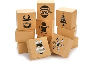 TOXOY Christmas Kraft Cookie Boxes, 18 PCS Christmas Treat Boxes with Window Mini Christmas Bakery Boxes Holiday Xmas Cake Box for Pastries Cookies Small Cakes